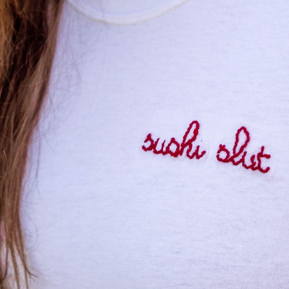 “SUSHI SLUT” Hand Embroidered Tee - Picture 5 of 6